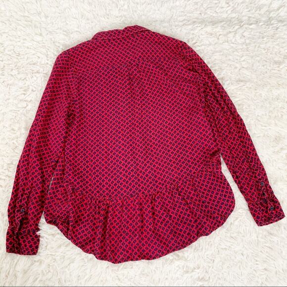 BANANA REPUBLIC Red Boyfriend Fit Flannel Button Down Shirt Ruffle Hem XS - Picture 4 of 8